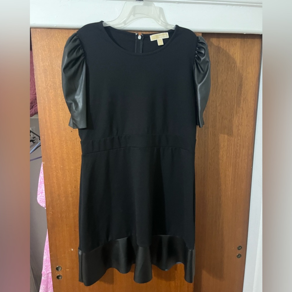 Michael Kors Ponte Leather Puff-Sleeve Dress
